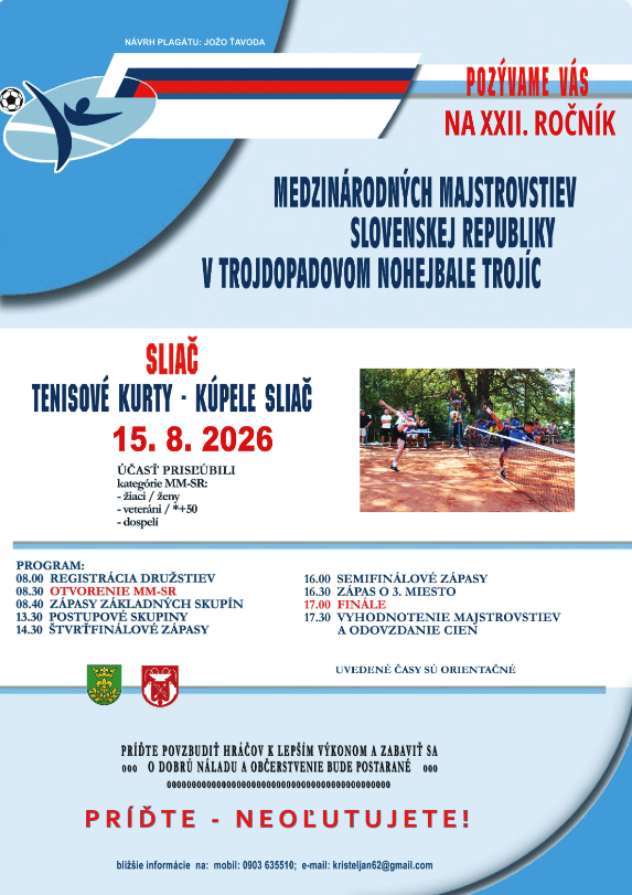 Medzinárodné majstrovstvá SR v trojdopadovom nohejbale trojíc (Sliač kúpele  15.08.2026)